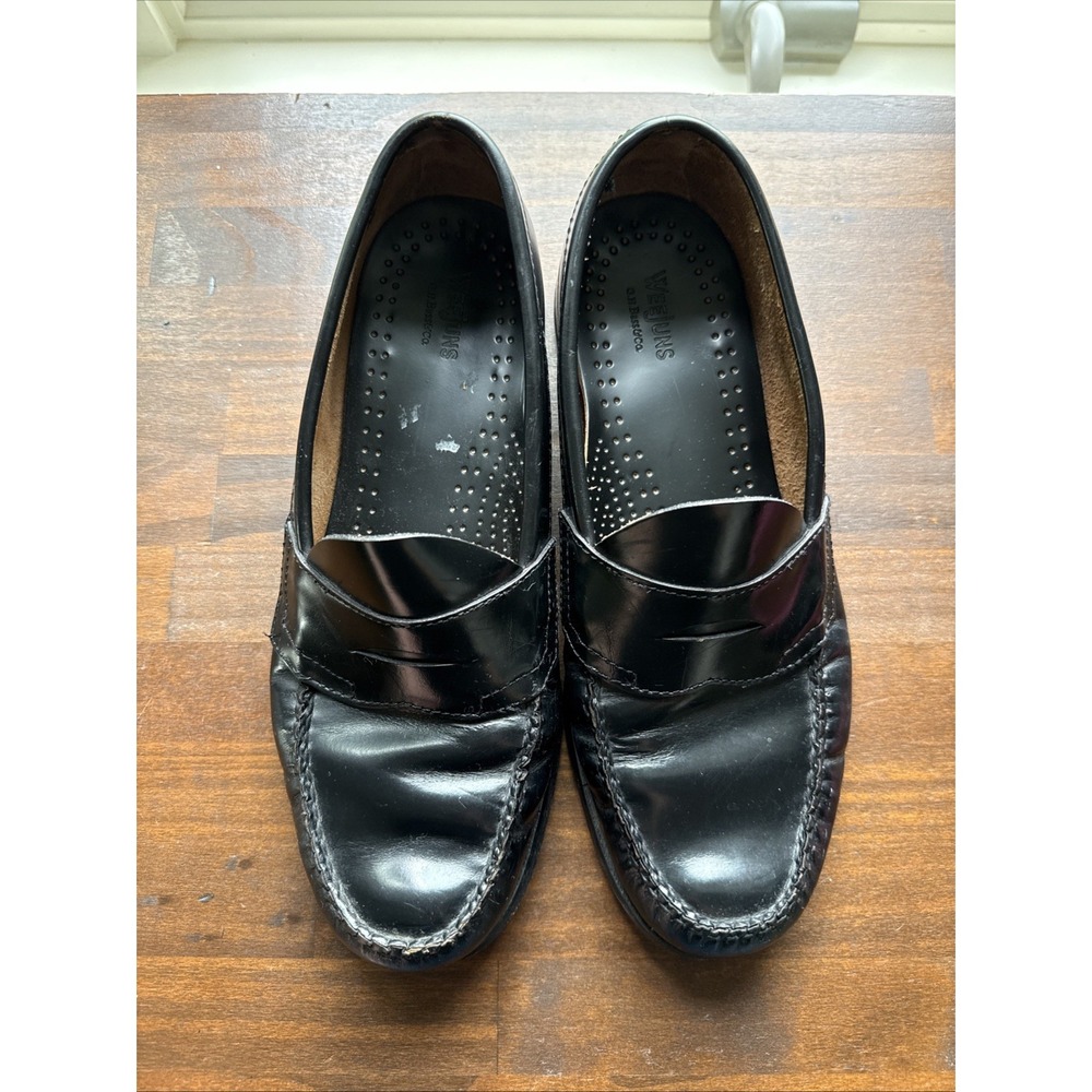 G.H. Bass Weejuns Logan Penny Loafers Mens 8.5 D Black Leather Moc Toe Shoes